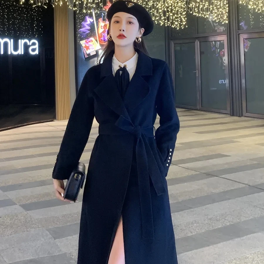 Double Sided Cashmere Wool Coats For Women High End NEW Autumn Winter Temperament Long Woolen Overcoat Female Elegant Jacket 5XL