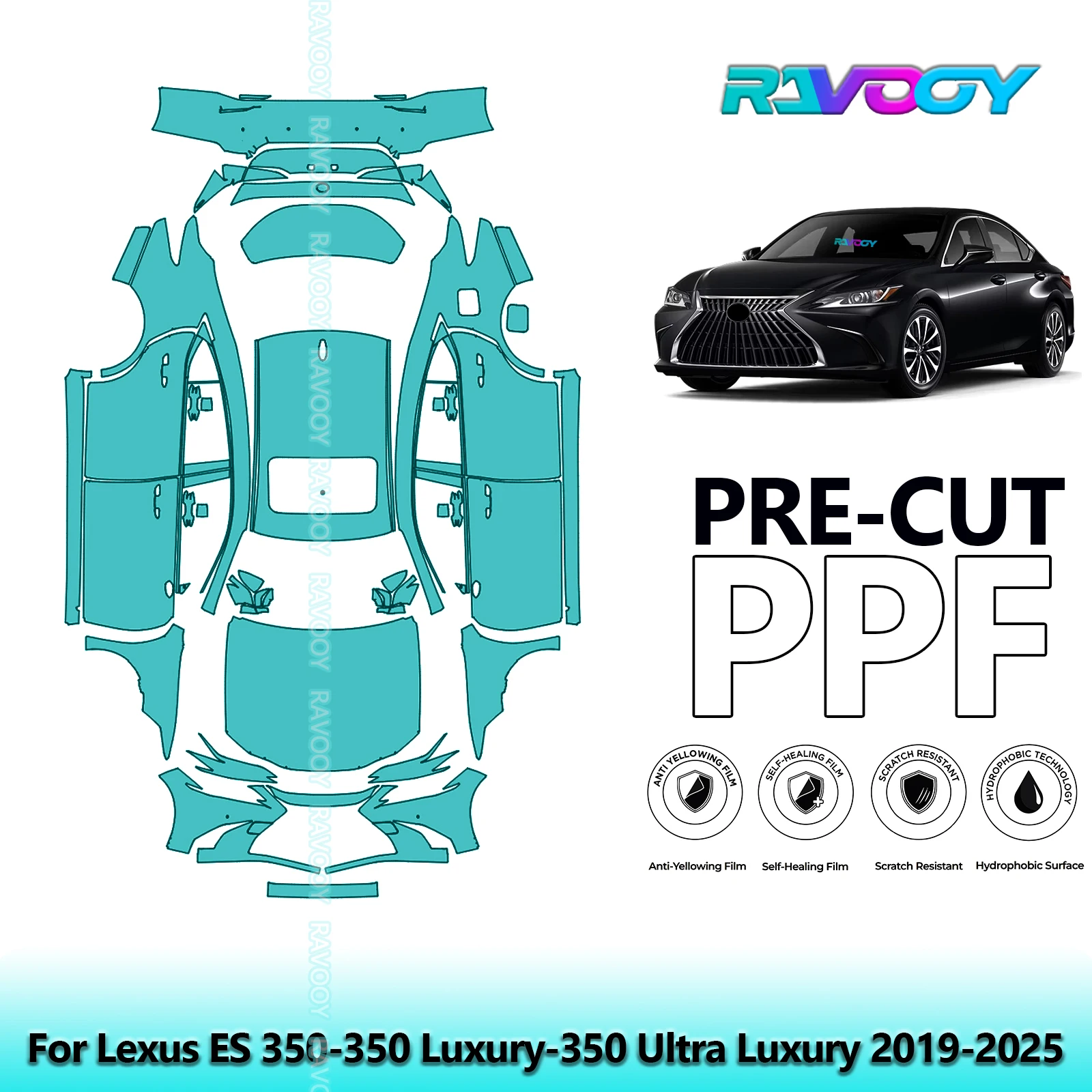 

8,5 мил, полностью вырезанная защитная пленка для автомобиля PPF для Lexus ES 350-350 Luxury-350 Ultra Luxury 2019-2025