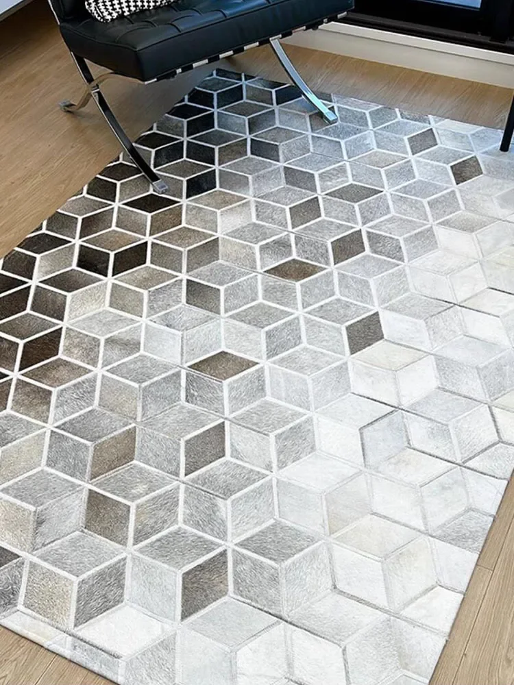 

Real Cowhide Carpets for Living Room Large 3D Geometric Area Rugs Home Carpet Bedroom Parlor Handmade Natural Cow Leather Rug