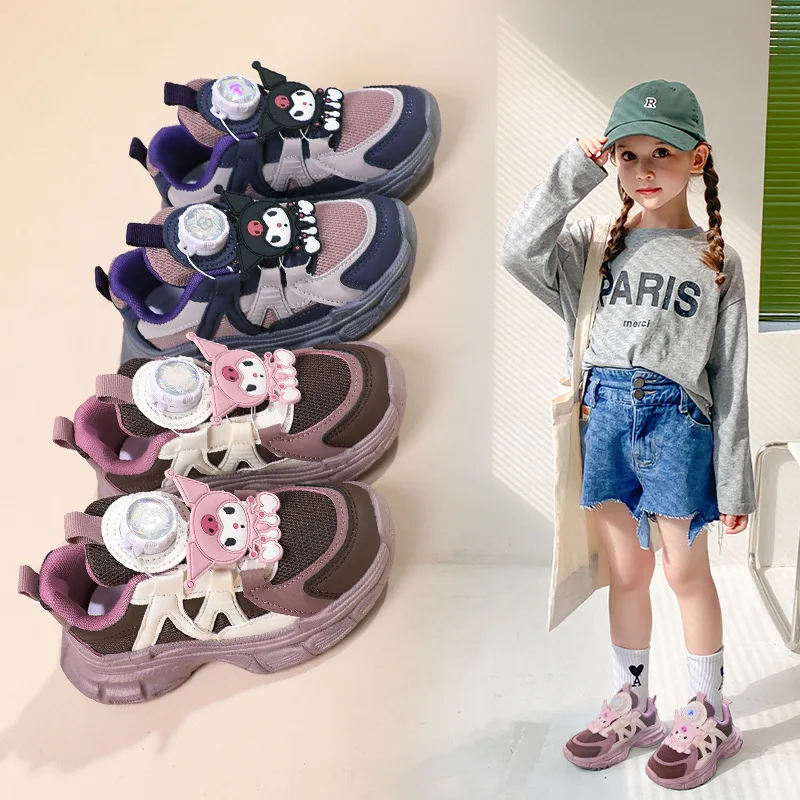 

Girls Boys Casual Sneakers Kuromi Anime Sanrio Children Sports Shoes Cute Cartoon Kawaii Mesh Surface Breathable Shoes Gifts