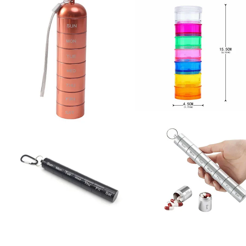 

Премиальный портативный водонепроницаемый алюминиевый контейнер для таблеток с 7 отделениями, дозатор витаминов, ежедневный органайзер для лекарств на 7 дней