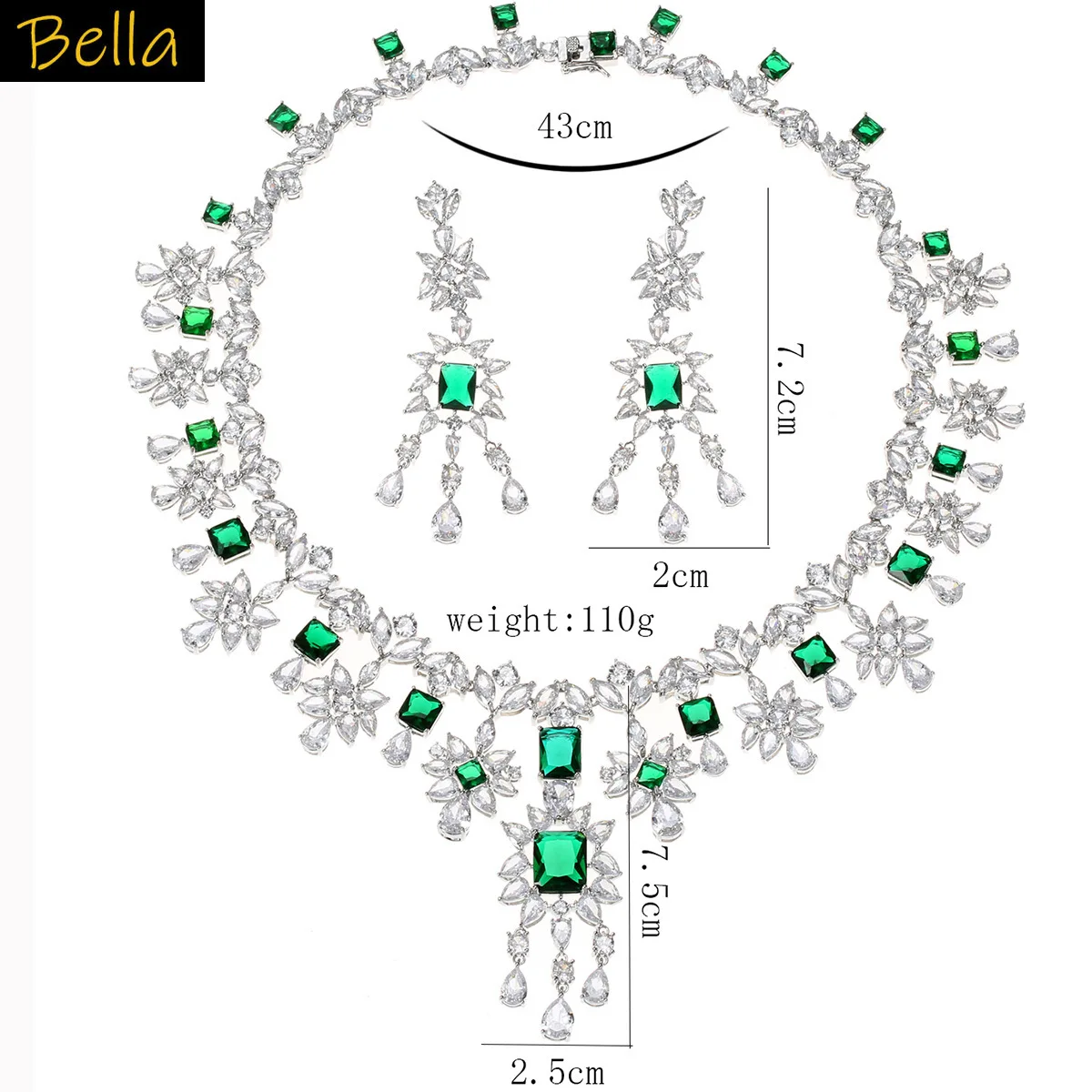 Jewelry Sets 2Pcs Necklace and Earrings Wedding Dinner Party luxury jewelry Green Red Blue White Yellow zirconia flower pendant