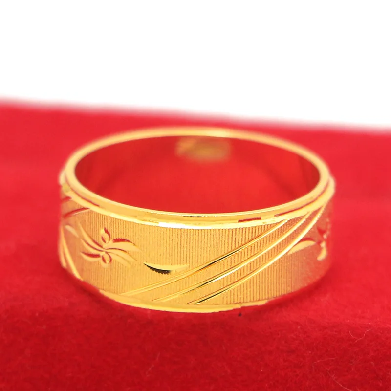 

Exquisite Frosted Floral Couple Rings Unisex 24K Gold AU999 - Frosted carved design, romantic style, engagement keepsake