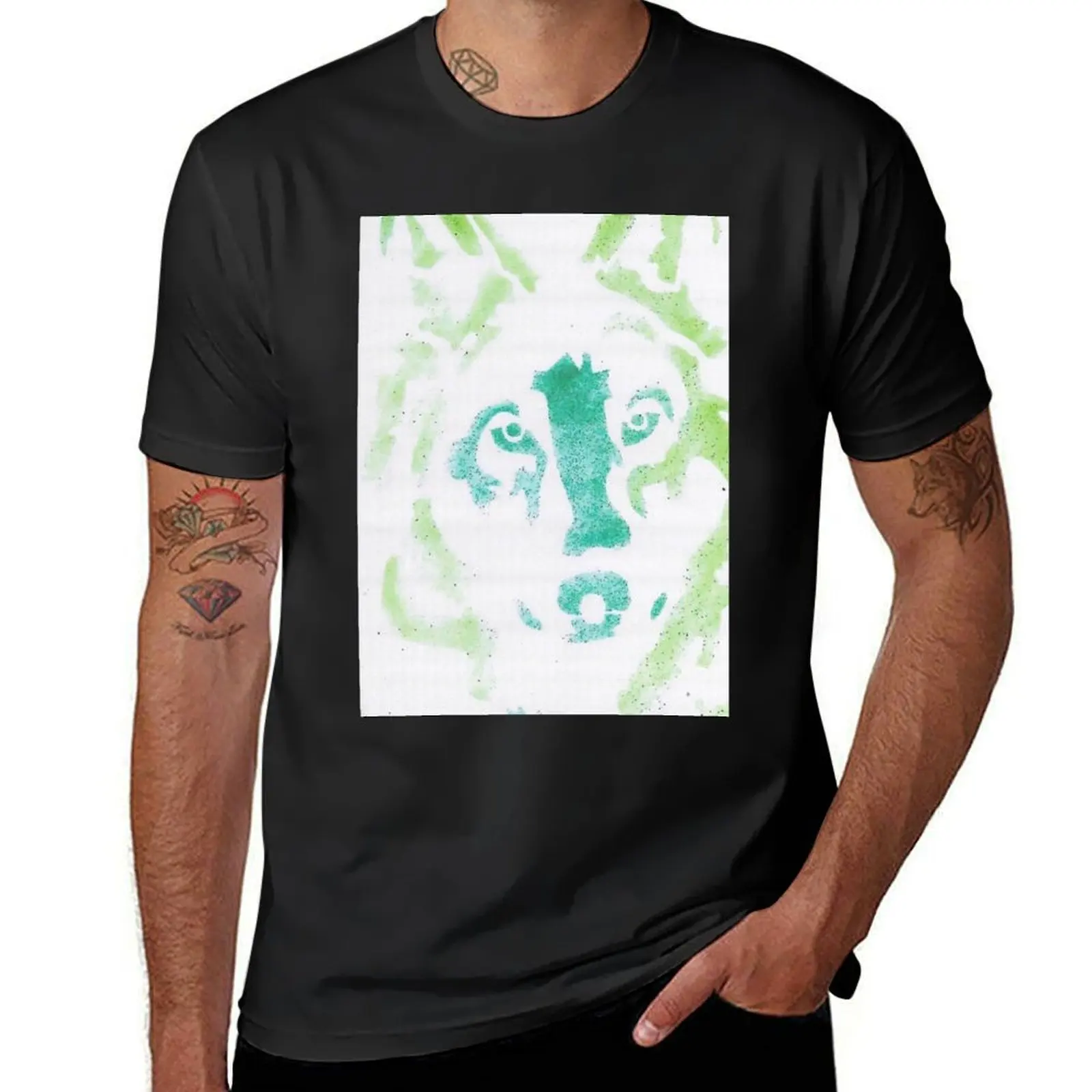 Green Wolf Stencils T-Shirt plus sizes animal prinfor boys t shirt men