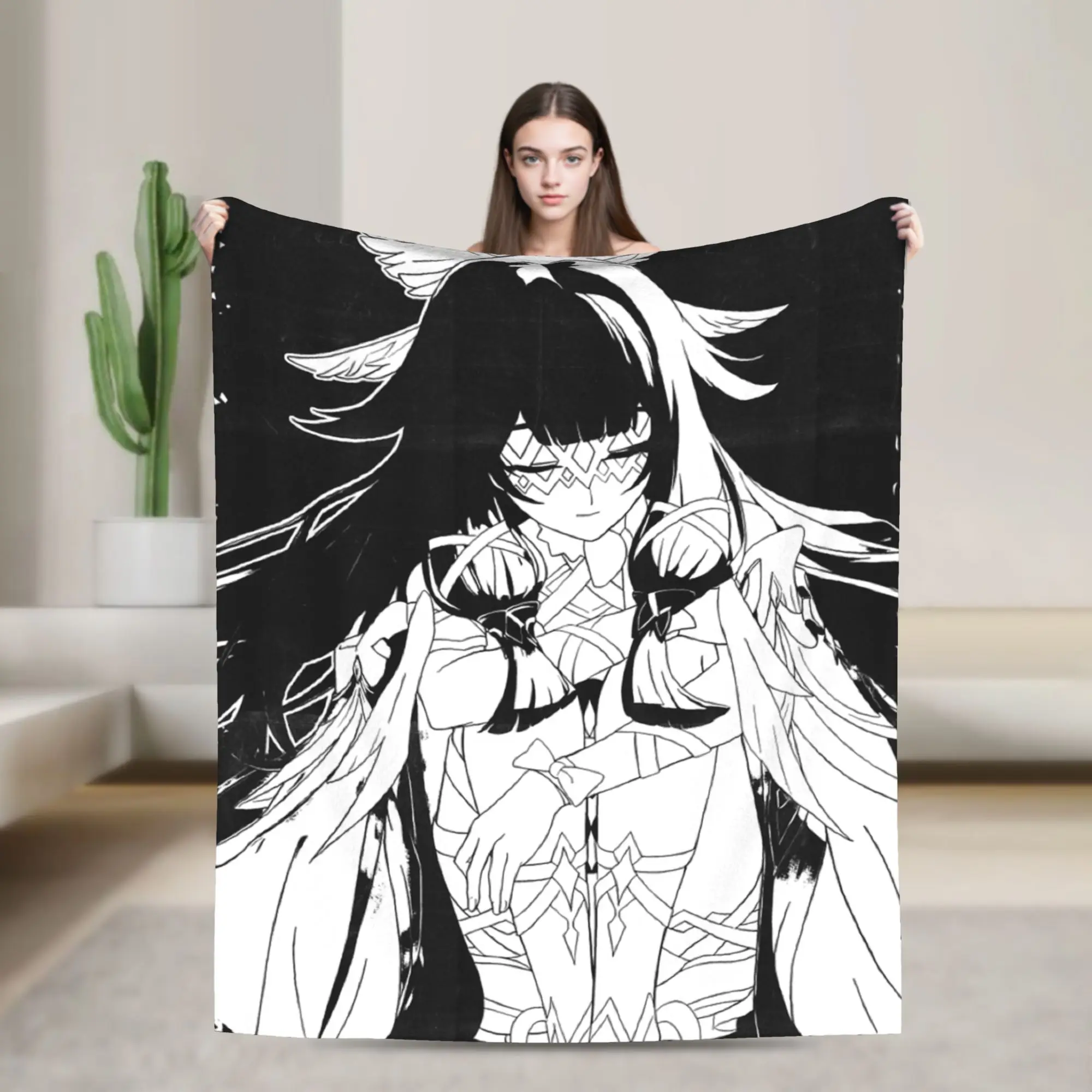 Moon Maiden Columbina Genshin Impact Decke aus Flanell, bedruckt, tragbar, weiche Überwurfdecken für Bett, Reisen, Tagesdecke
