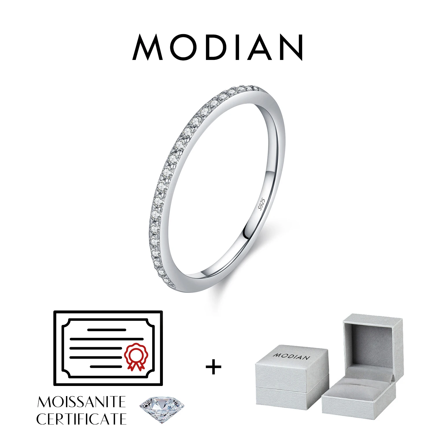MODIAN Eternity Moissanite Ring Sterling Silver 3