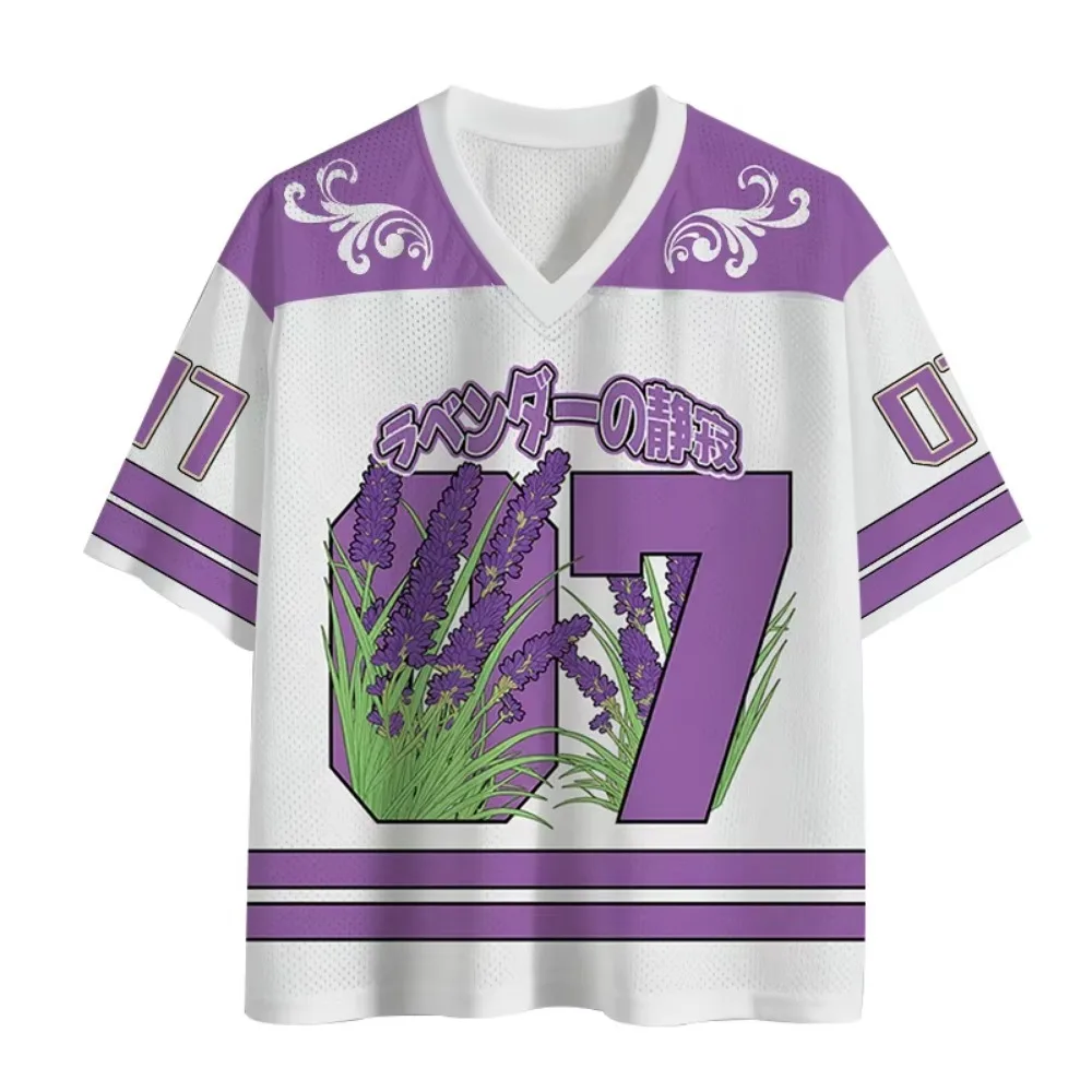 Japanese-style Floral Lavender 3D Print Sport Quickdry Breath Men V-neckT-shirt Outdoor Street Casual Fashion Train Parent-Child