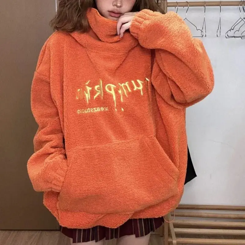 Moletom com capuz padrão abóbora feminino, Harajuku Kawaii Vestuário, Laranja, Casual, Gothic Street Clothing, Top grande, Novo