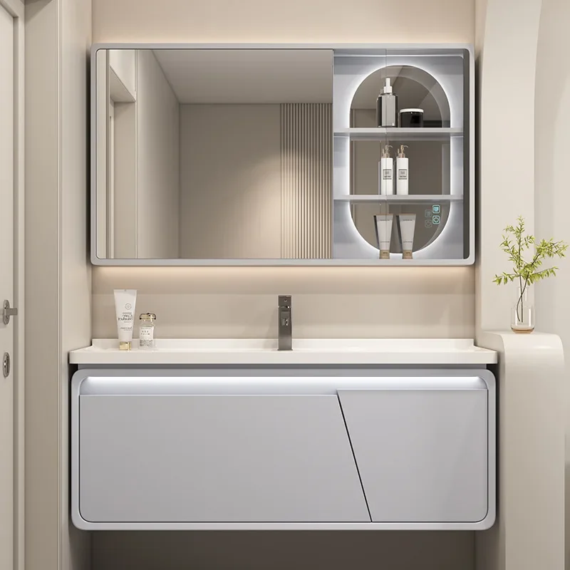 

Modern Smart Bathroom Vanity Cabinet with Sink Ceramic Integrated Washbasin Oak Cabinets LED Mirror Cabinet Bathroom Furniture