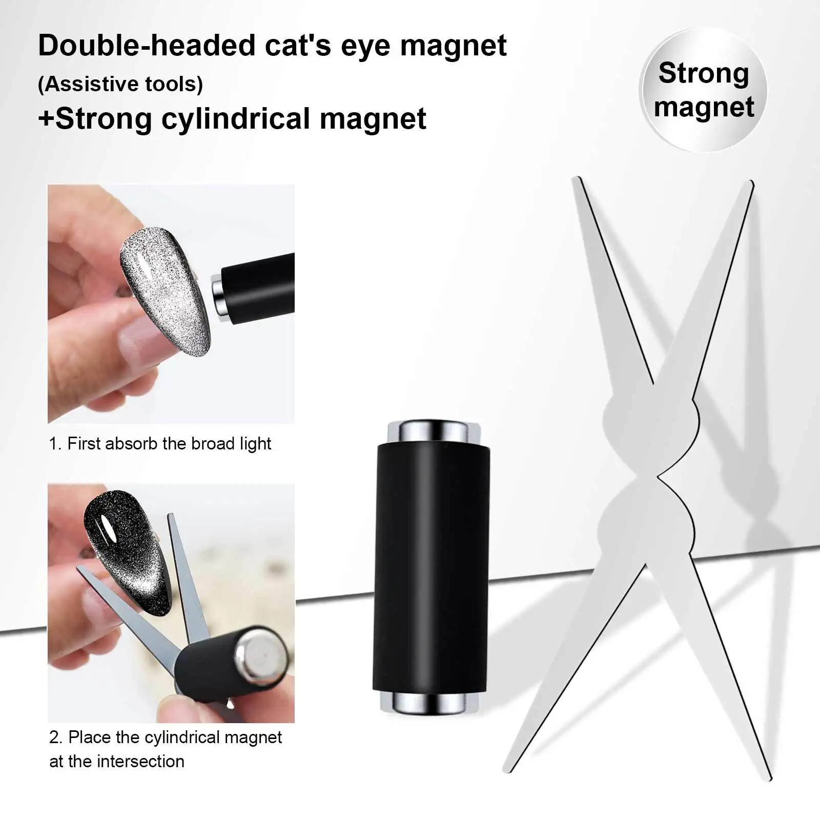 Double-head French Nail Art Magnet Set 3D Strong Cat Eye Magnet Nail Art Gel Polish DIY V-Shaped Effect Manicure Magnetic Tool