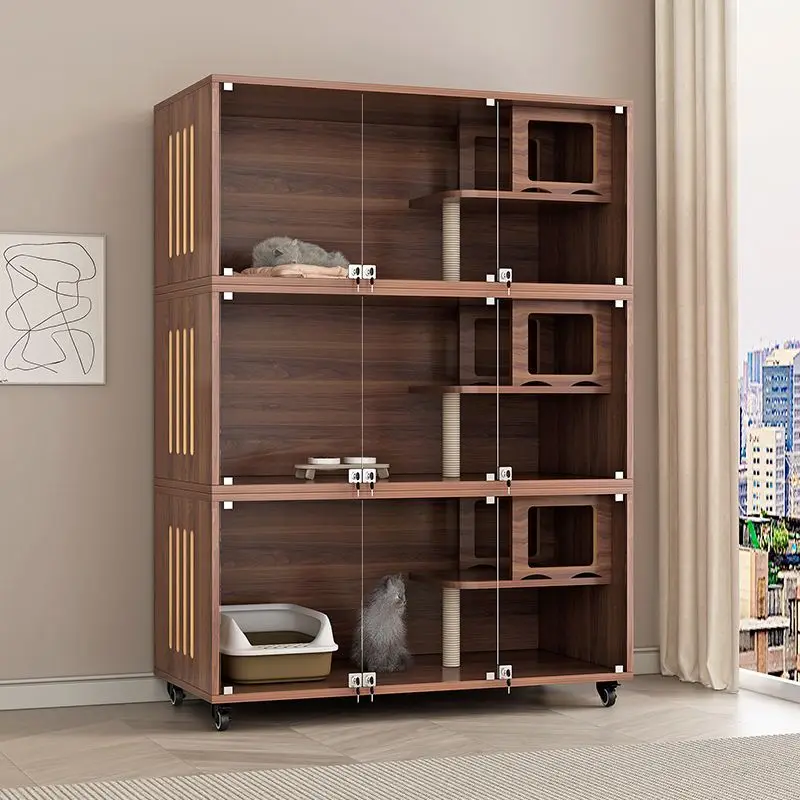 

Solid wood multi-layer cat villa cage ecological board oversized cat nest cabinet single-layer transparent luxury