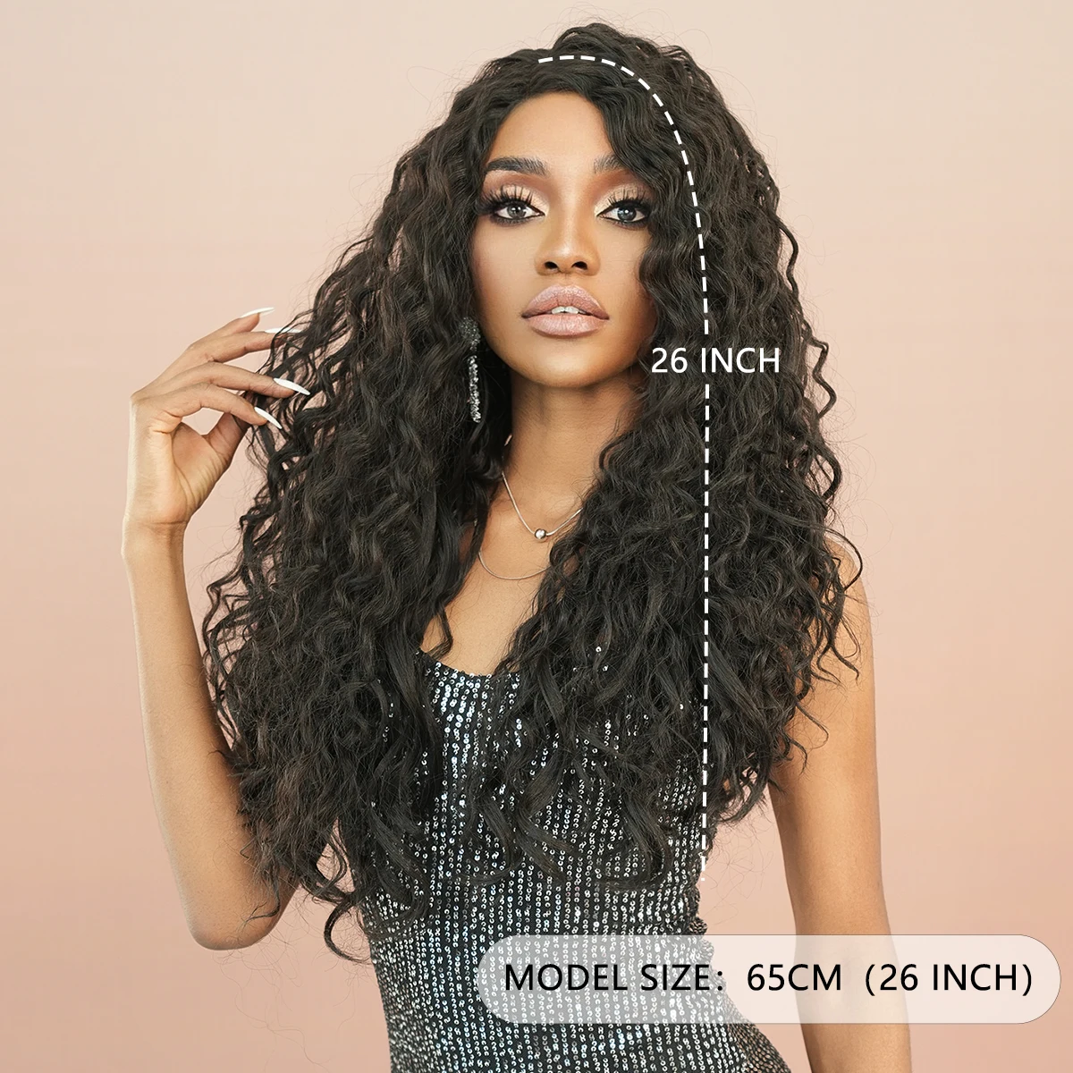 NAMM Long Curly Dark Brown Lace Front Wig for Women Daily Party Natural Looking Lace Dark Brown Side Part Wig Synthetic Wig