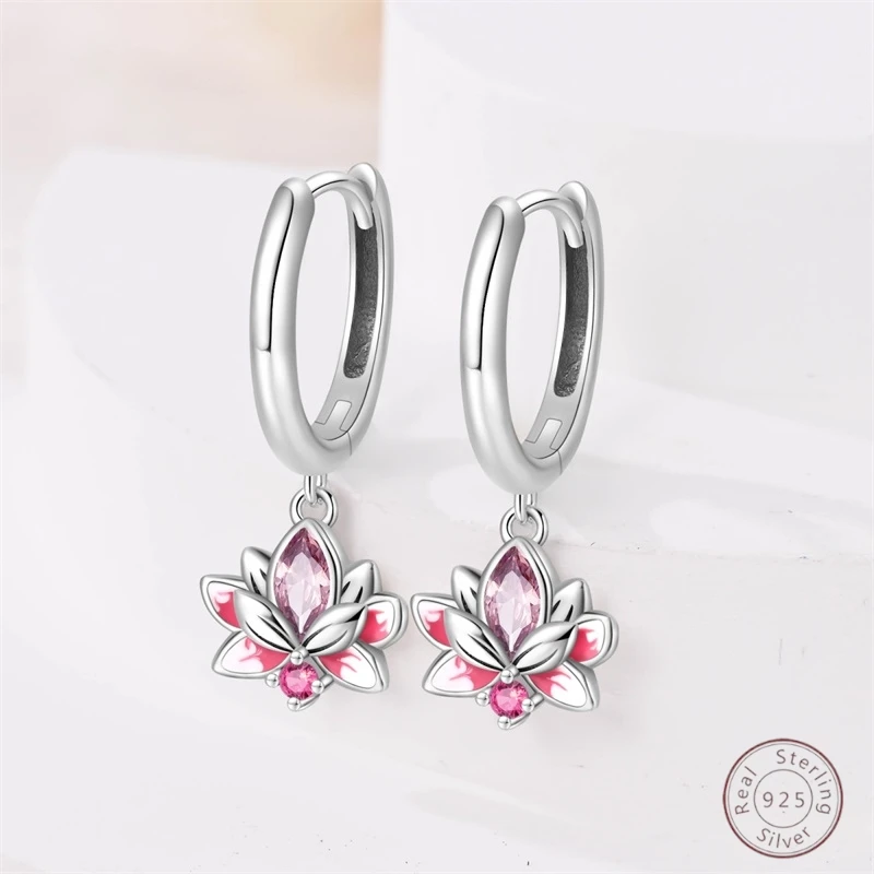 حار 925 فضة أقراط سحر بسيط لامع لوتس الزركون الزفاف النساء المجوهرات هدية #3