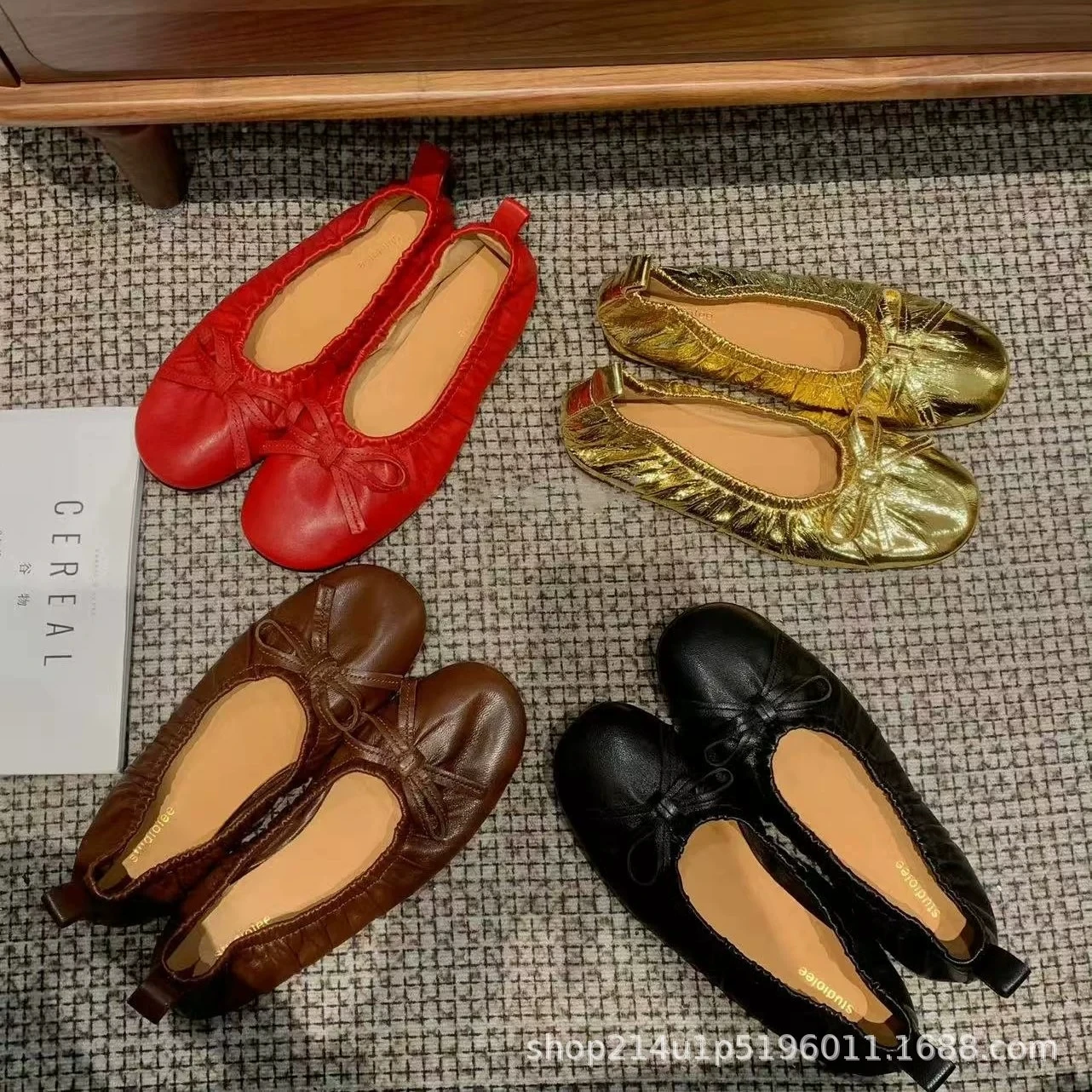 Elegant Retro Red Bowknot Ballet Shoes for Women Soft Flat Loafers for Women's All Match Commuting Footwear Zapatos Mujer