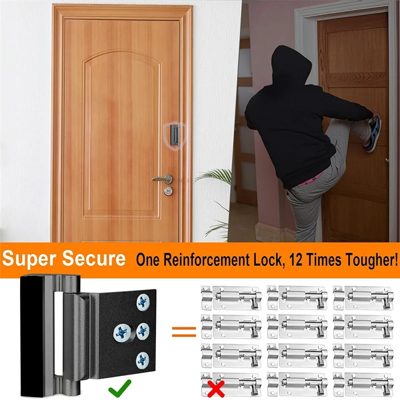 

Home Security Door Reinforcement Lock, Front Door Locks For Kids Safety Withstand 800 Lbs, Door Lock 2 Pack