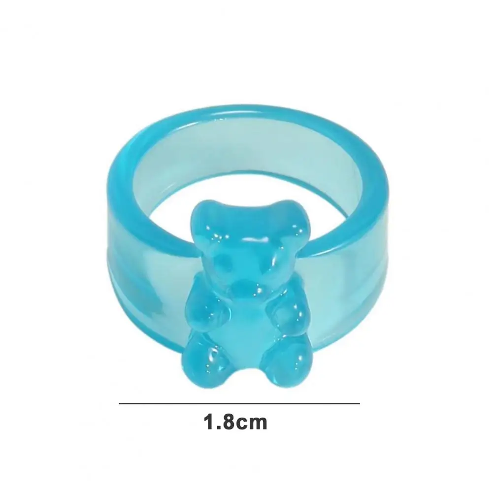 Cute Bear Ring Korean Ins Style Little Bear Ring Transparent Candy Color Acrylic Charm Fashion Accessory for Girls 3 Years