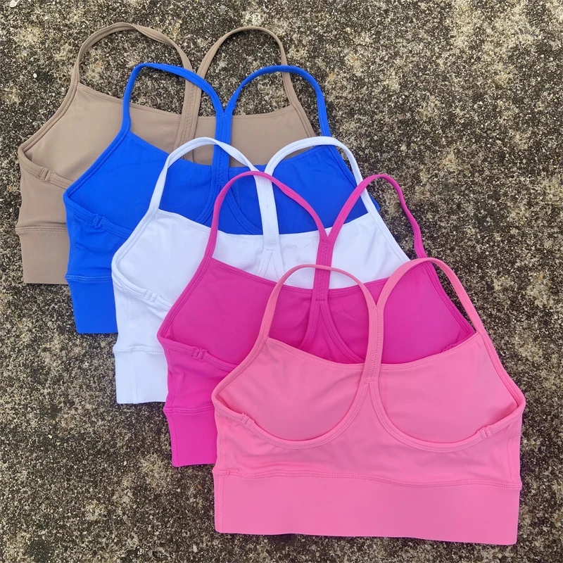 Solid Color Y Shape Fitness Women Sport Bra Gym Yoga Vest Athletic Cross Underwear Tight Gym Top Workout Soft With Chest Pad