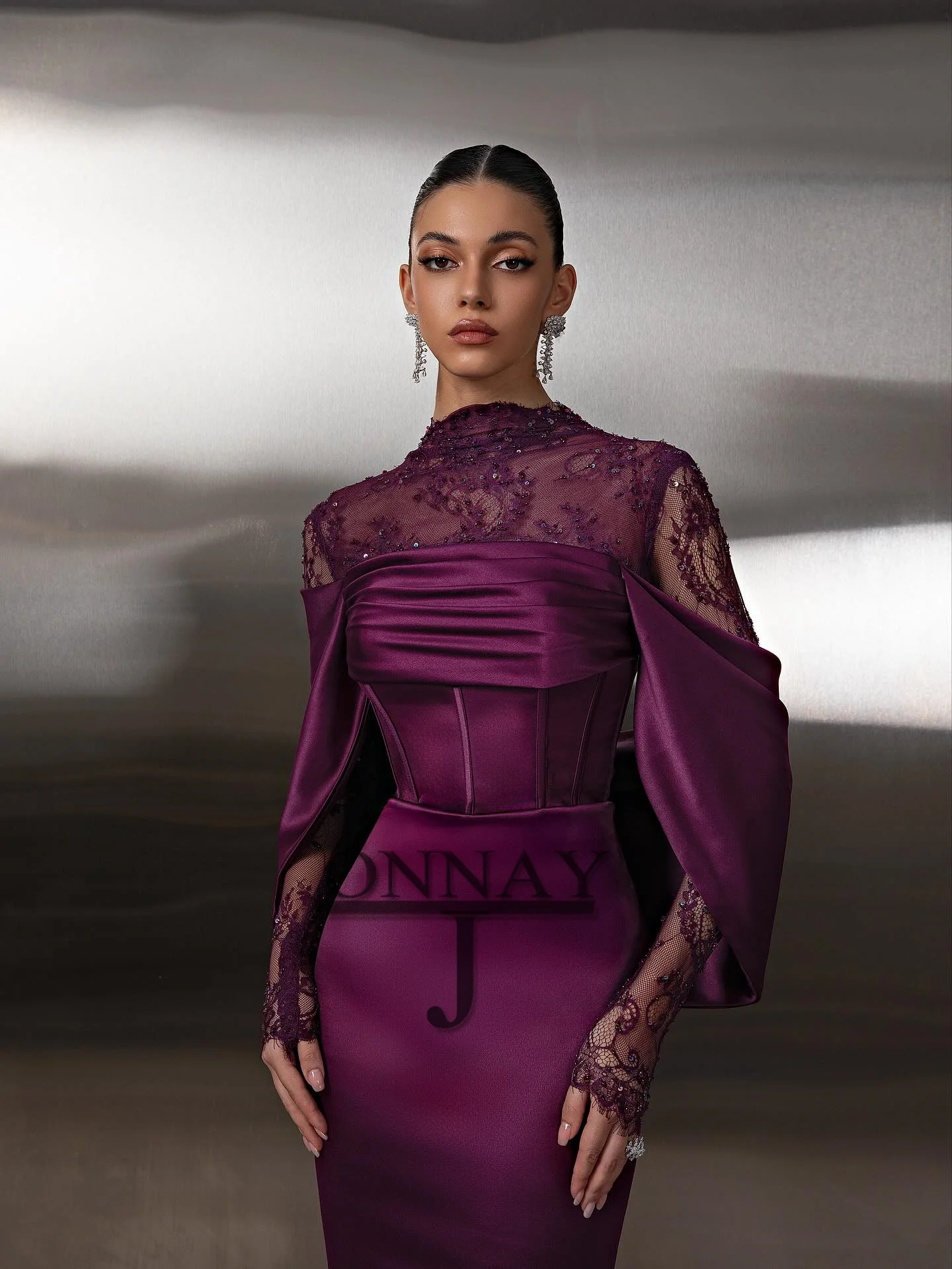 

Vintage Purple Evening Dresses for Women Illusion Satin Mother of the brides Dubai Saudi Vestidos De Fiesta Gown Customized