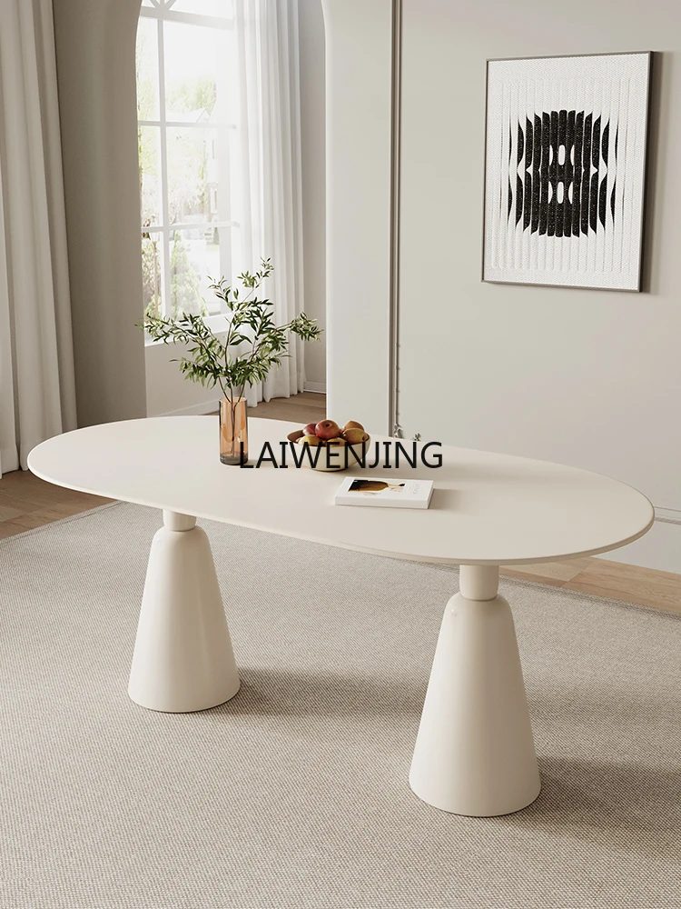 MJY milk rock board table and chair combination Internet celebrity simple white oval dining table