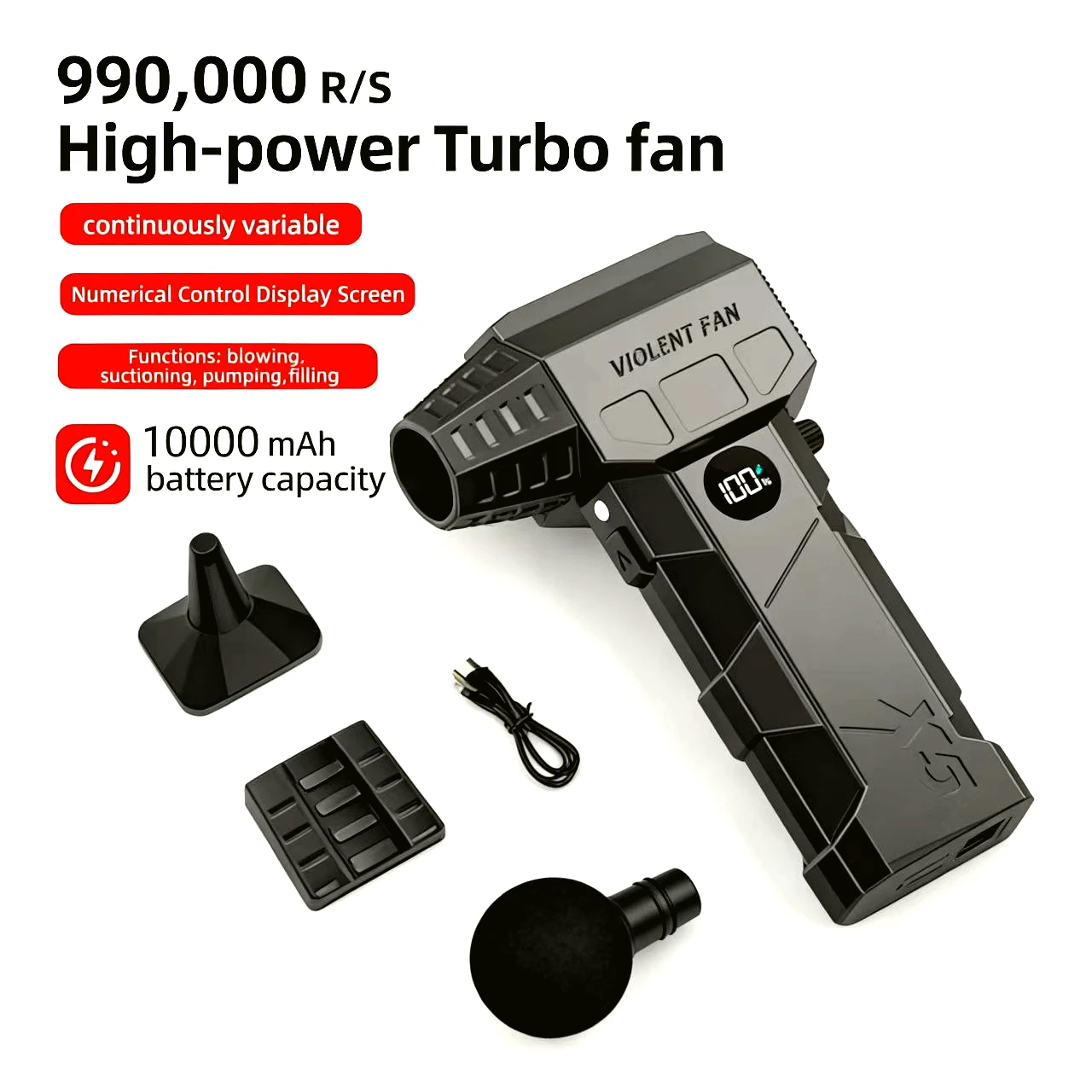 

880000RPM Electric Air Blower, Hight-speed Turbo Jet Blower, Brushless Motor with LED display, USB Rechargeable Powerful Dust X5