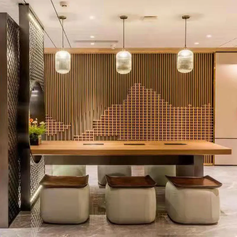 Chinese log solid wood mosaic background wall decorative lattice wood