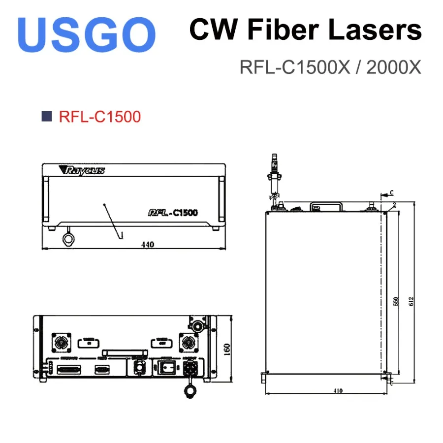 USGO 오리지널 레이커스 섬유 레이저 단일 모듈, CW 섬유 레이저, 섬유 절단기용, RFL-C1500X, 2000X, 1500W, 2000W, 1064nm