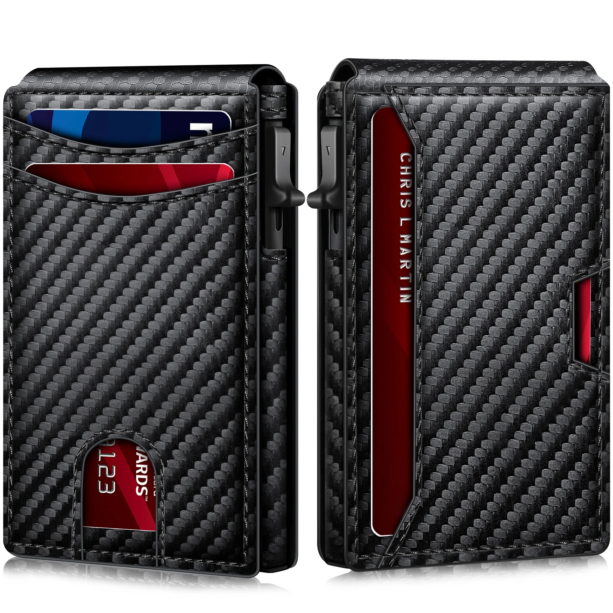 

Carbon Fiber Patterned Men's Wallet Wallet, Two Fold Flip Card Box Anti-theft Brush Wallet Magnetic Suction Side Push Card Bag