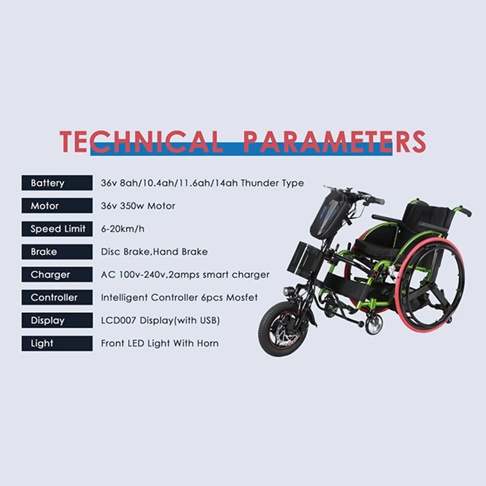 Electric Wheelchair Handcycle WH12B/WH12BS Conversion Kit Tractor for with Battery 350W 8.8ah/10.4ah lithium battery