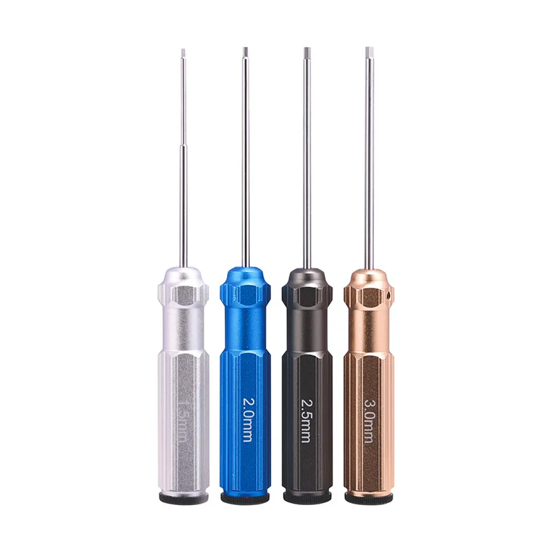 Set of 4 Hexagonal RC Screwdrivers Kit Made of Steel with Coloured Handles Compatible with 1.5, 2, 2.5 and 3mm Screws