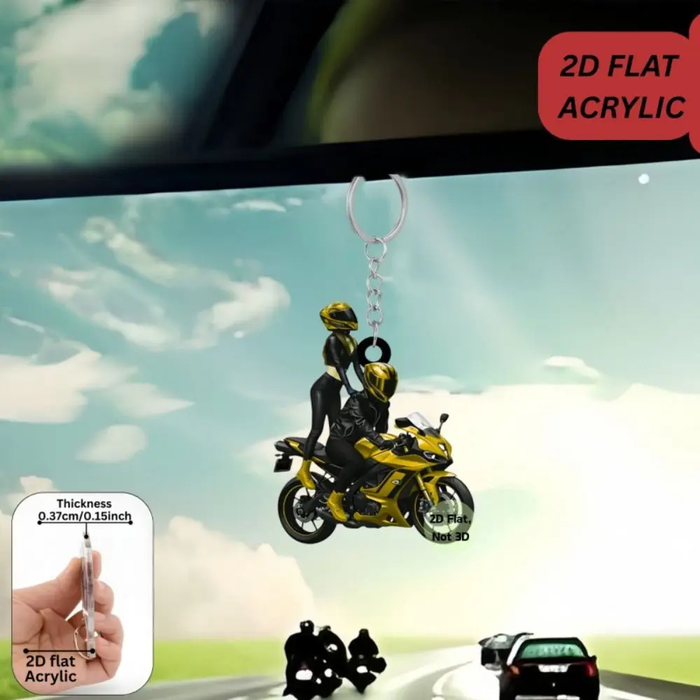 Acrylic Motorcycle Rider Keychain 2D Flat Motorcycle Rider Pattern Motorbike Keychain Motorcycle Bag Charm