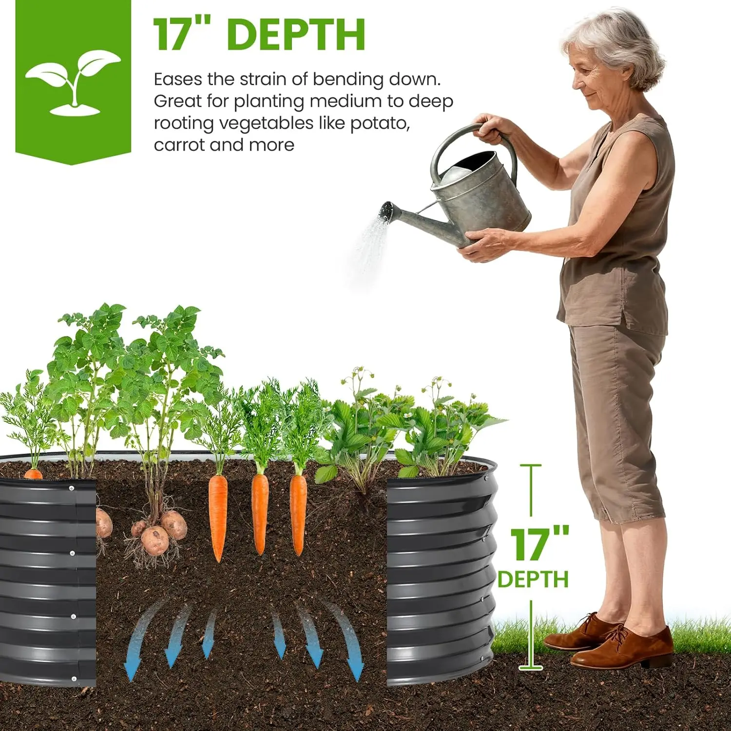 Outdoor Galvanized Metal Raised Garden Bed in Darkgrey, 3Pcs Kit for Deep Root Plants