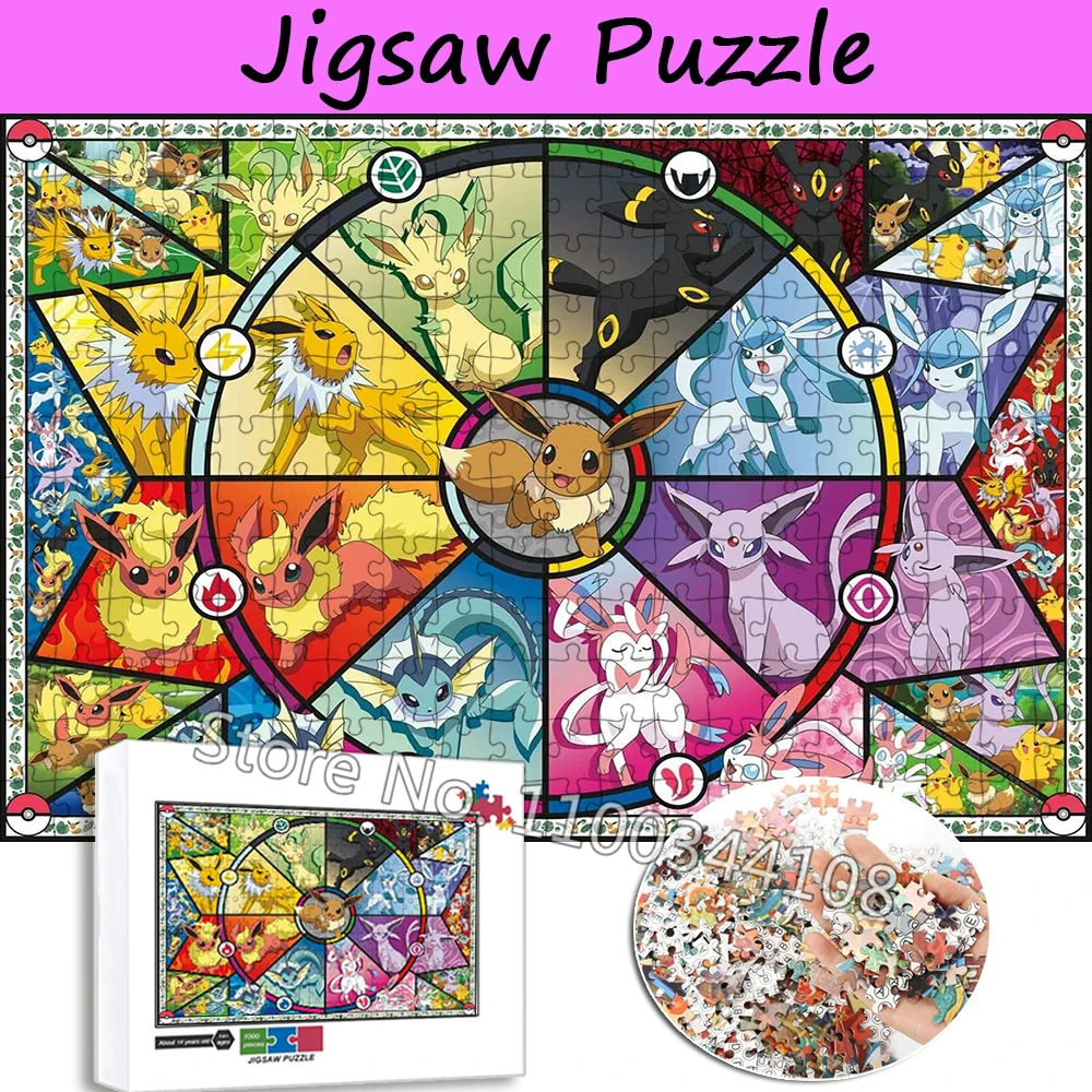 1000 Pieces Pokemon Eeveelution Collection Puzzles Cartoon Pikachu Eevee Evolution Jigsaw Puzzle for Children's Educational Toys