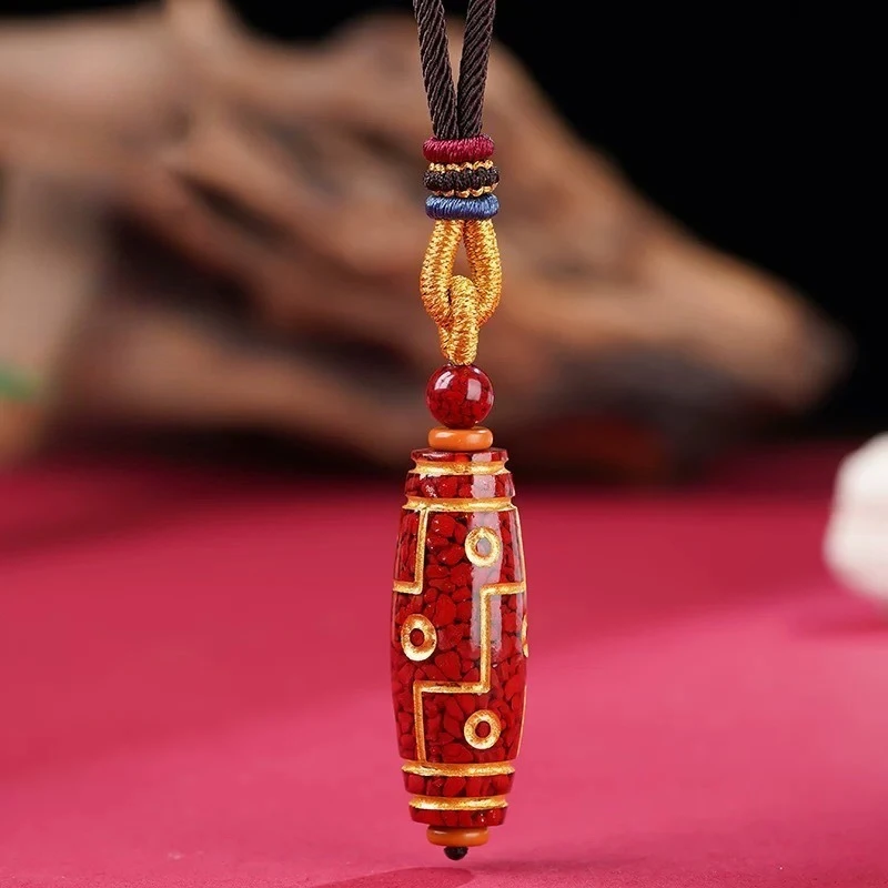 

Аксессуары для мужчин резной шарм настоящий кристалл песок киноварь девятиглазый Дзи ожерелье из бисера кулон ювелирный дизайнер красный подарок натуральный