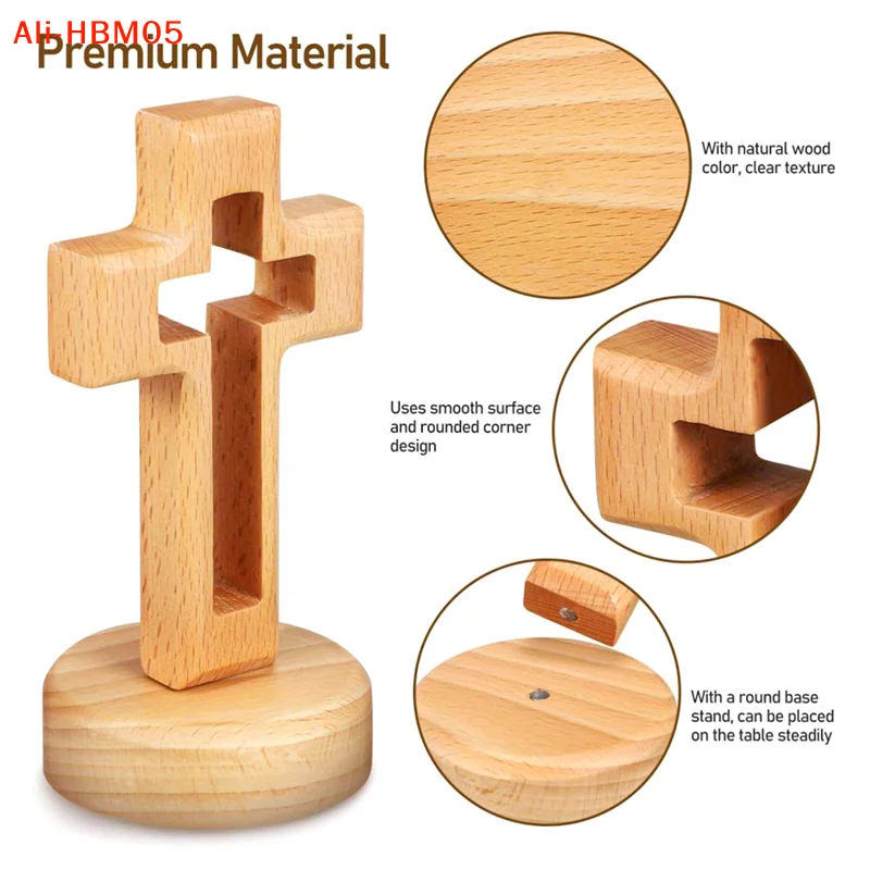 (HB05)Wooden Cross Wood Crucifix Standing  Wall Religious  Table Decoration Holy Church Religious Ornament Statue