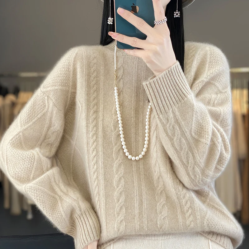 Autumn and Winter New Women's Top Half High Neck Sweater Korean Luxury Korean Knit Blouse