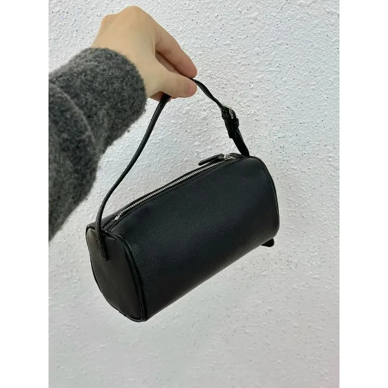 

First layer cowhide bag handbag retro simple hand shoulder bag Mini suede leather pen holder bag