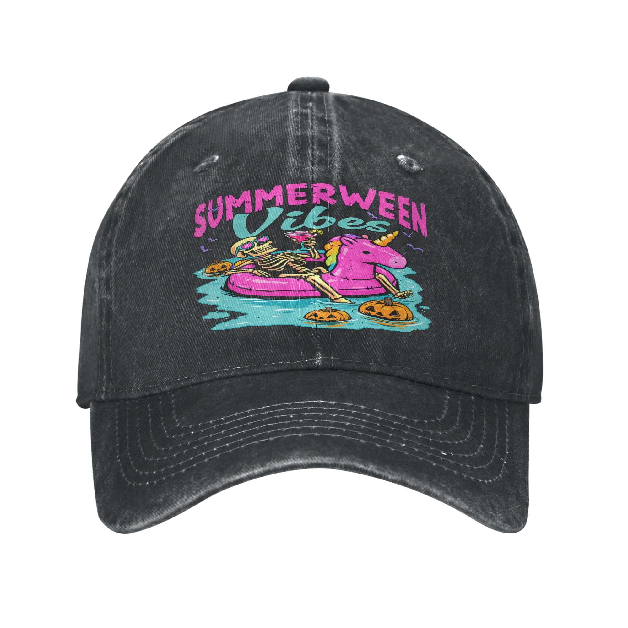 Summerween Summer Vibes Spooky Skeleton Kids 1 Cap  Novelty Baseball Cap Hats Visor Protection Snapback Cotton tops gorras