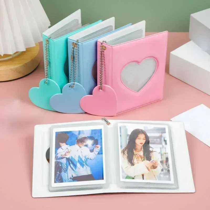 Portable Household Cute 3-inch Solid Color Photo Album Love Hollow Photocard Holder Heart Pendant Cards Collect Book Albums