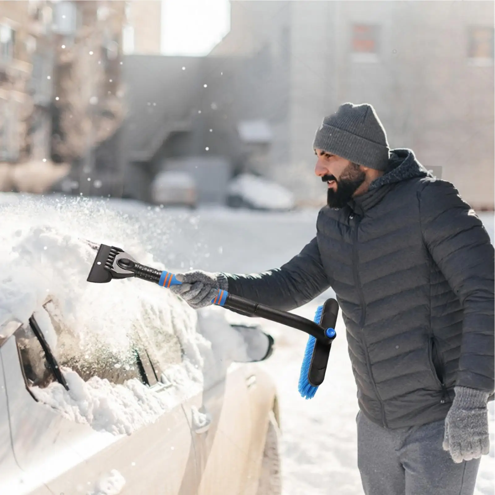 

Скребок для льда для морозильной камеры, эргономичная ручка, съемная лопата, скребок для льда на лобовом стекле с вращающейся на 360 градусов головкой для автомобиля