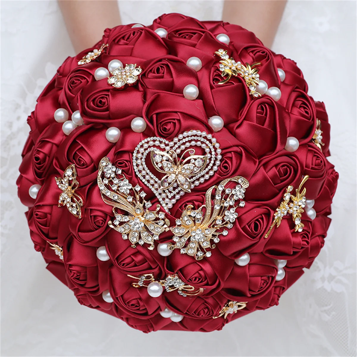 Diamant Bouquet Band Rose Bouquet Luxus Strass Perle Dekoration Braut Hochzeit Ball DIY handgemachte Bouquetw307