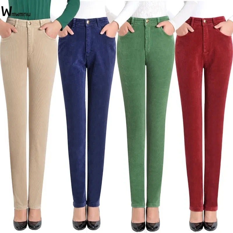 Imagem -04 - Mãe Cintura Alta Corduroy Calças Retas Mulheres Casual Escritório Baggy Pantalones Primavera Outono Tamanho Grande 35 Calças Coreano ol Sweatpant