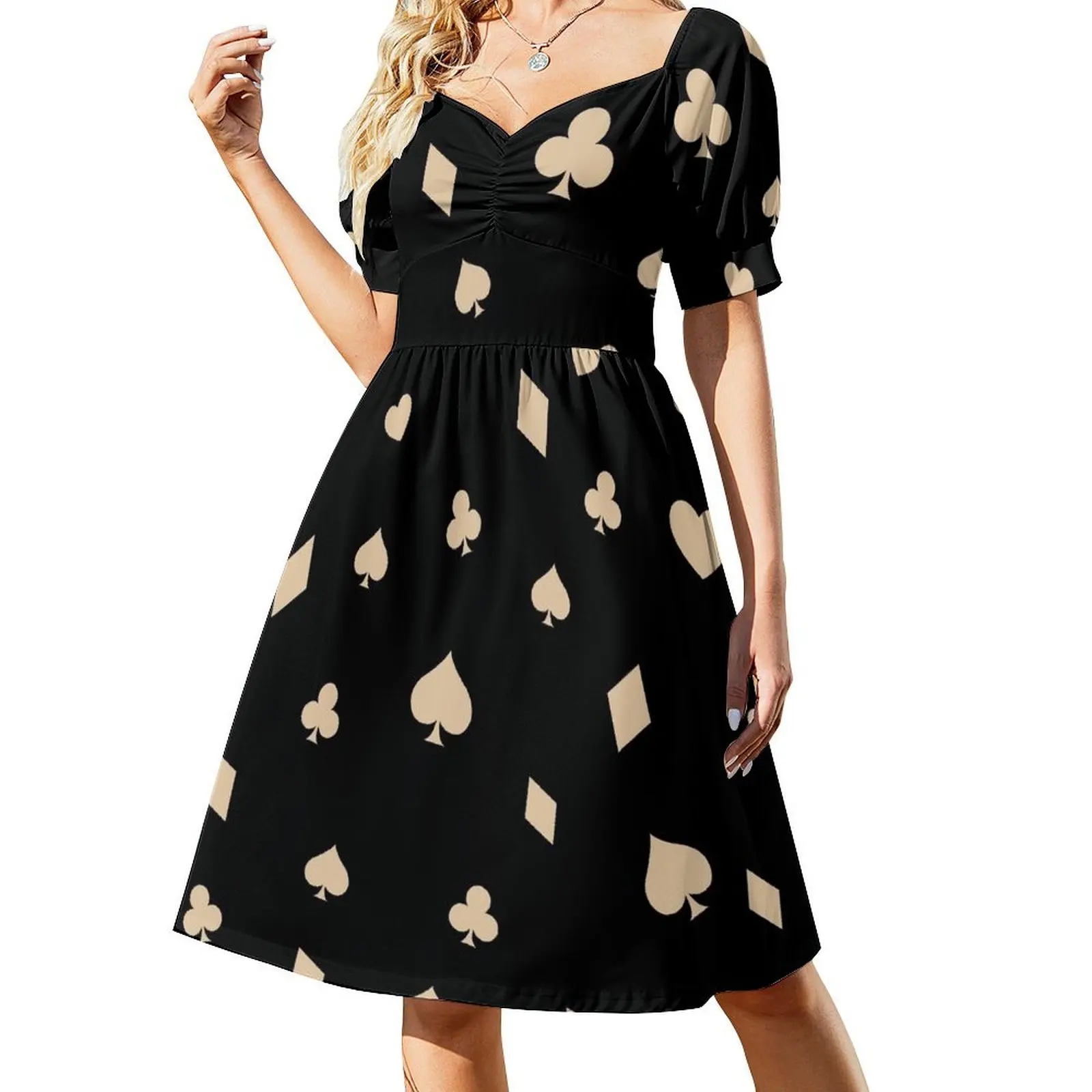 Poker las vegas black and beige pattern Short Sleeved Dress wedding guest dress 2025 women party dresses Dress