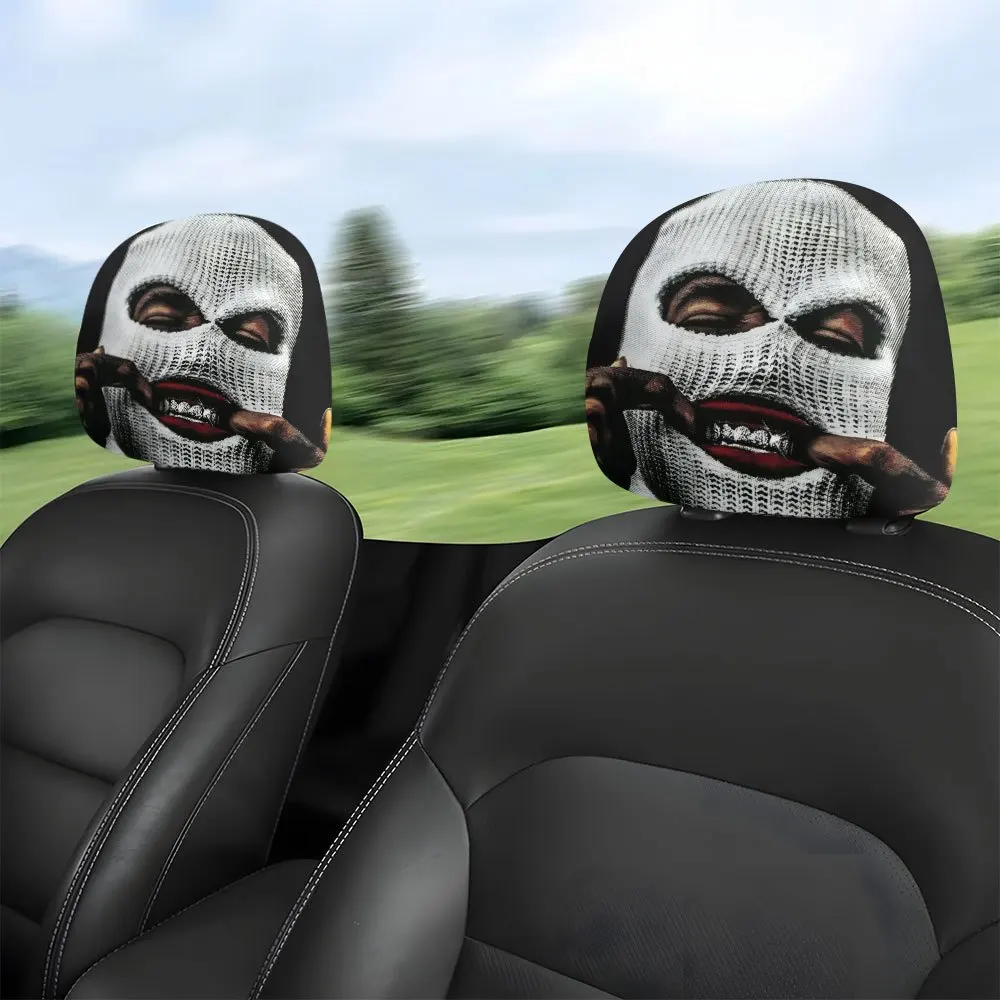قطعتان من أغطية مسند رأس السيارة ذات القناع الأبيض اللص، ديكور تلقائي مضحك للمزحة الليلية، مناسب عالميًا للإكسسوارات الداخلية
