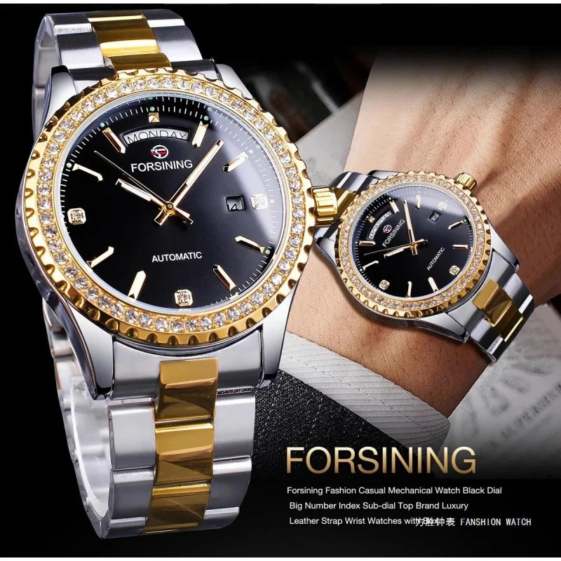 Official brand free shippingHigh-End Business Automatic Diamond Luminous Waterproof Steel Belt Mechanical Watch