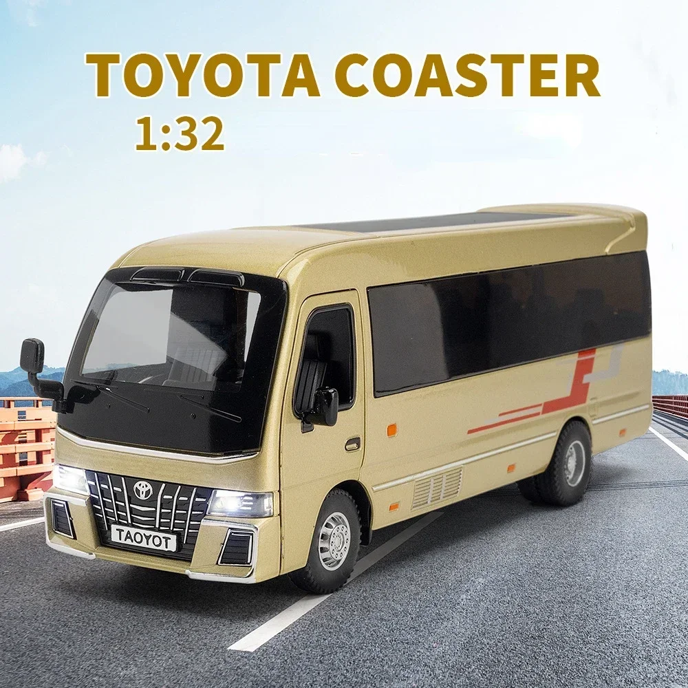 1:32 Toyota Coaster Toy Car Model Coach Bus Diecast Miniature Van For Children Pull Back Collection Gift Boy Kids A947