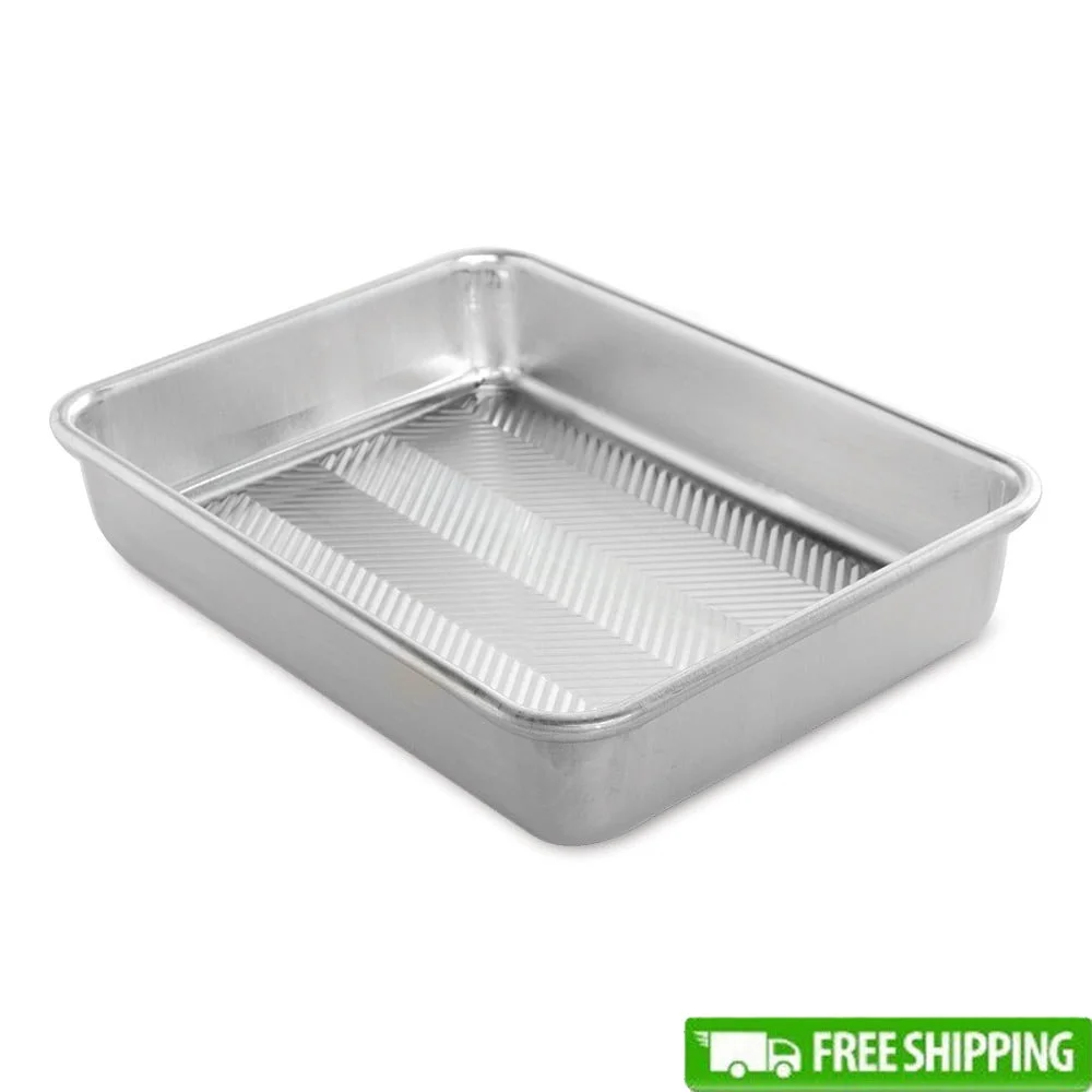 

9x13 Rectangular Non-Stick Baking Pan Embossed Aluminum Bakeware with Prism Grid Durable Reinforced Rims Easy Release Kitchen