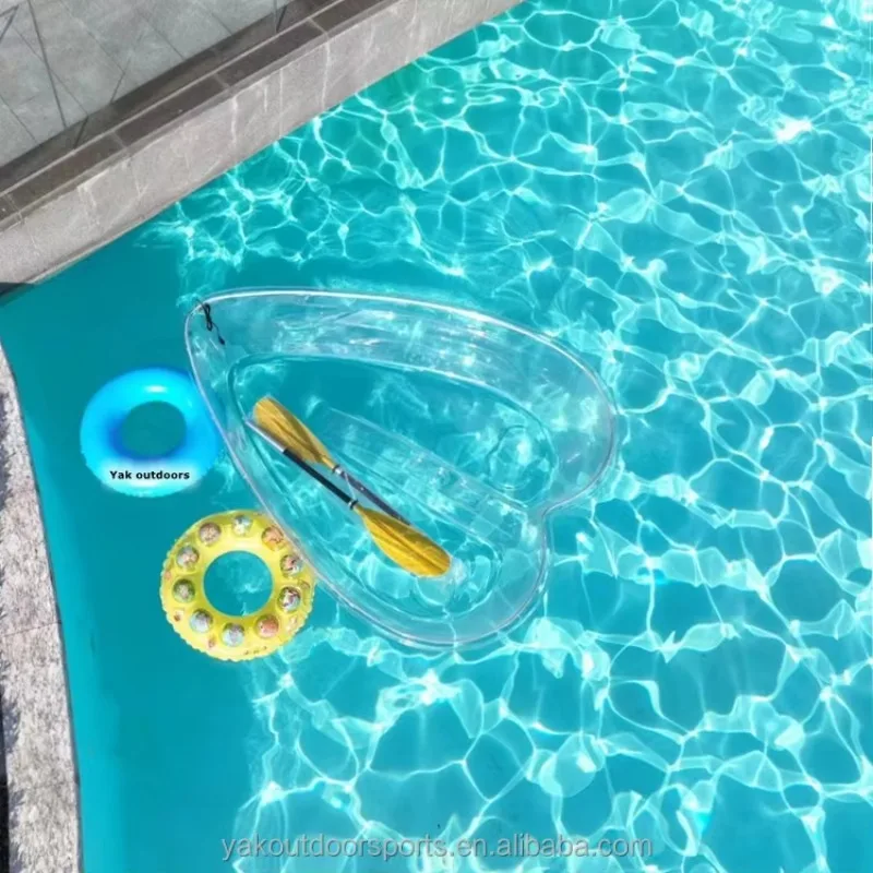Kayak de PVC transparente en forma de corazón de 6,5 pies, barco a la deriva de resort escénico de 1-2 asientos