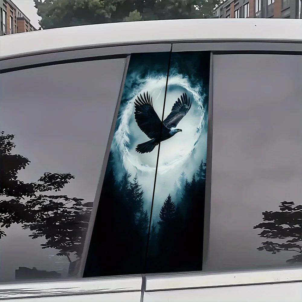 2-Piece Jungle Eagle Car B-Pillar Sticker - Animals & Forests Fantasy Movie Theme, Suitable for All Vehicle Exteriors.