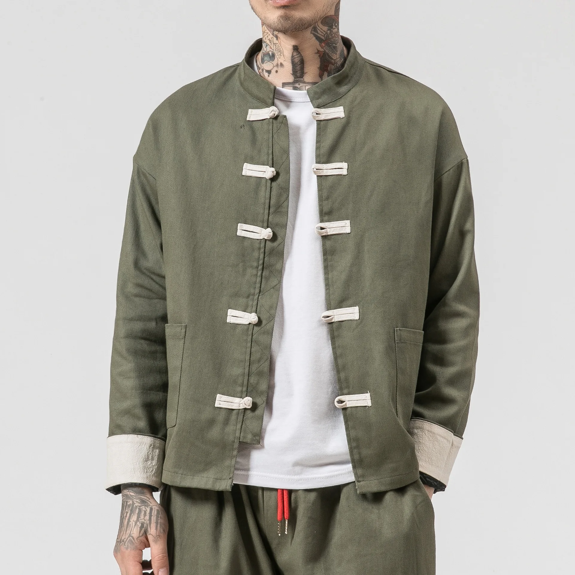 

Chinese Wind Cotton Buckle Large Men's Casual Jacket Jacket Retro Stand-up Collar Tang Suit Top Batch