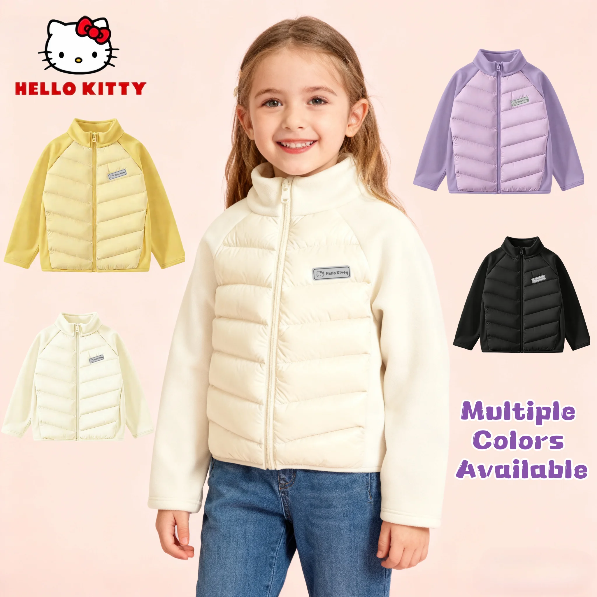 

Детский удобный пуховик Hello Kitty, детская осенне-зимняя утепленная верхняя одежда, пуховик с подкладкой, легкая теплая куртка